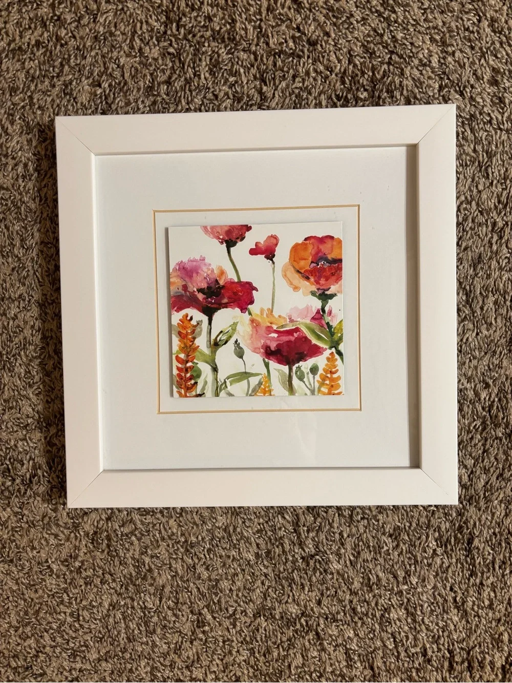 Set of 4 Floral Square Wall Art Prints in Black & White Frames - Ready to Hang